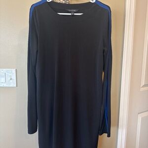 Long Tall Sally Black Tunic Dress with Blue Tipped Sleeve Piping Detailing SMALL